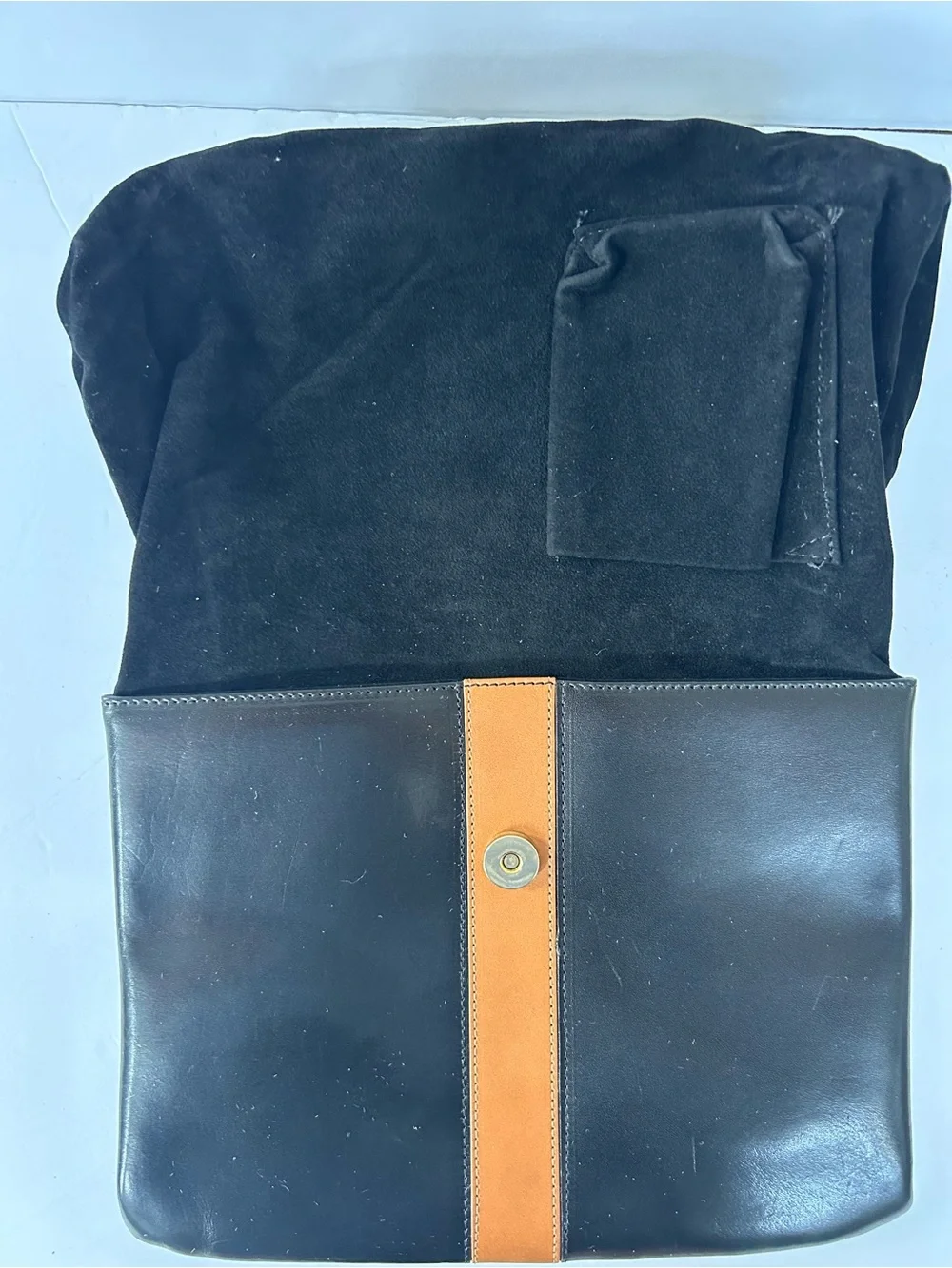Black and Beige Color Block Leather Clutch Women’s